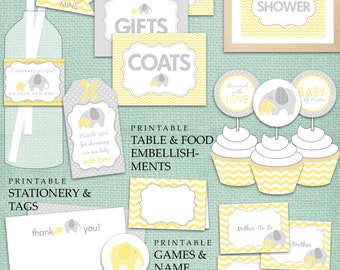 Yellow & Grey Elephant Baby Shower DIY Printable PDF Party