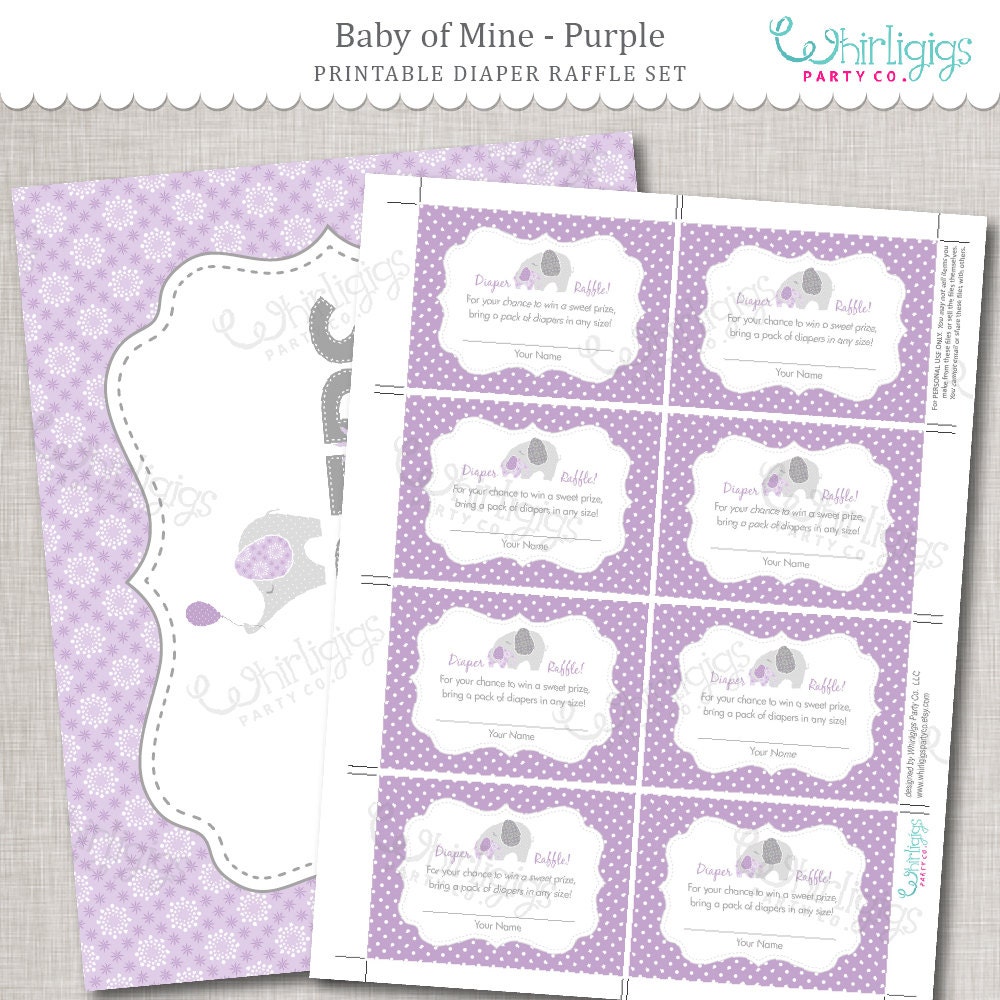 Purple Raffle Tickets Purple Elephant Diaper Raffle Tickets - 25 Pack ...
