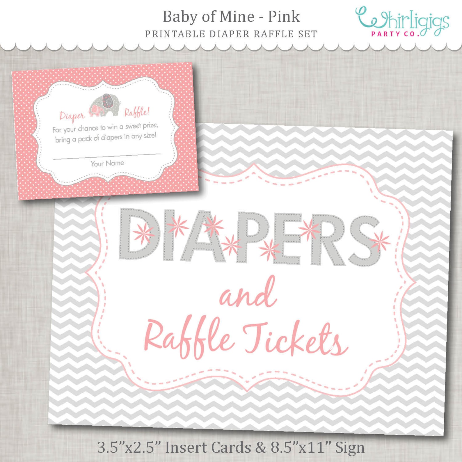 Diaper Raffle Printables for Pink Elephant Baby Shower - Etsy