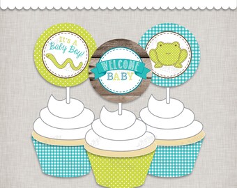 Cupcake Toppers Printable | Snips & Snails Boy Baby Shower Stickers | 2" Circles PRINTABLE FILE