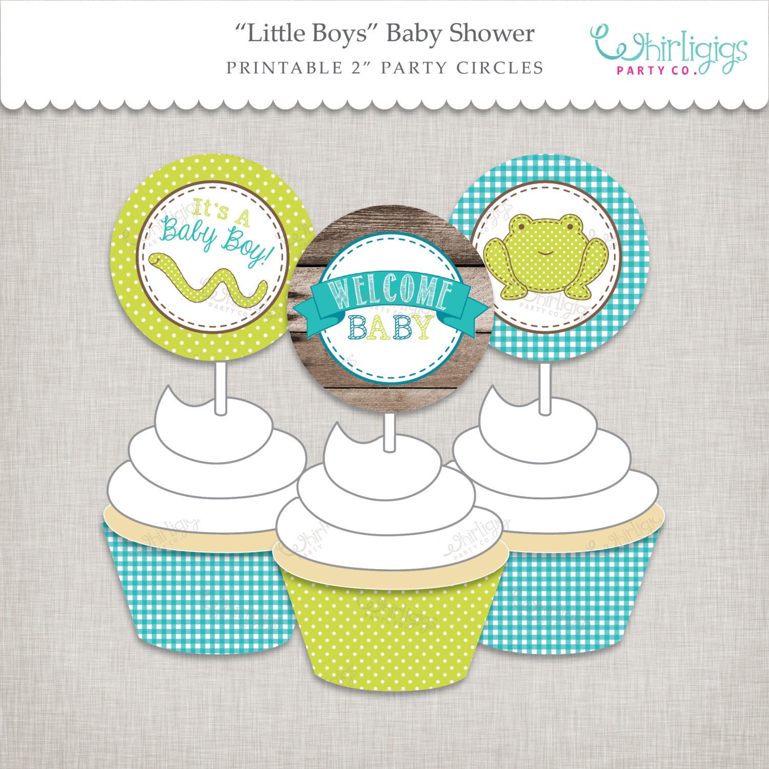 Boy Baby Shower Cupcake Topper Printable Instant Download PDF | Etsy