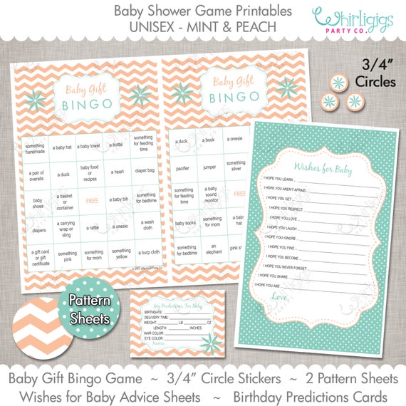 Instant Download Baby Shower Games Aqua Mint And Peach By Instant Download Baby Shower Games Aqua Mint And Peach By