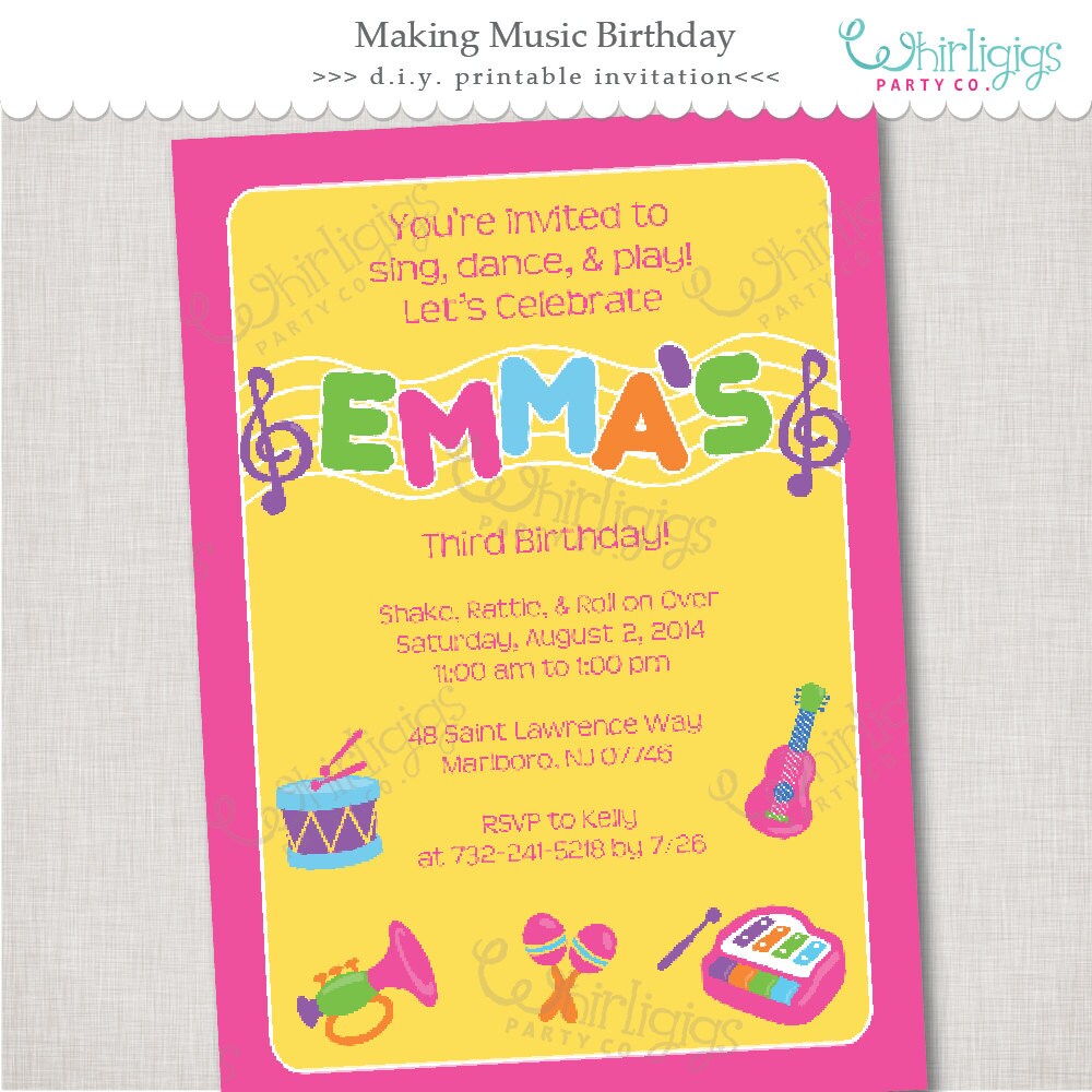 Music Party Invitation Printable Digital File or Printed Etsy
