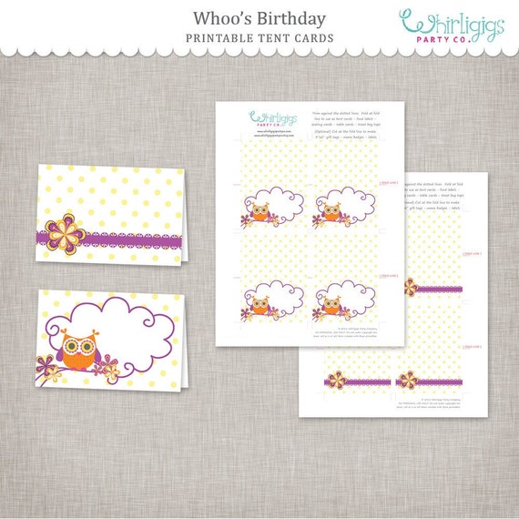 Owl Party Tent Cards PRINTABLE PDF FILES Owl Baby Shower Placards 