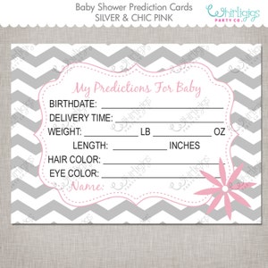 Prédictions pour bébé - Cartes imprimables de douche de bébé en rose et gris - TÉLÉCHARGEMENT INSTANTANÉ
