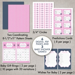 Baby Shower Game Set Girl Gift Bingo Wishes for Baby Advice Cards Predictions for Baby Game Hot Pink and Navy image 2