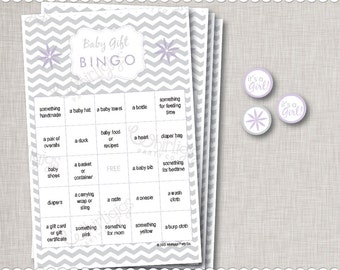 Chevron Baby Shower - Purple & Silver Gift Bingo Game -  INSTANT DOWNLOAD