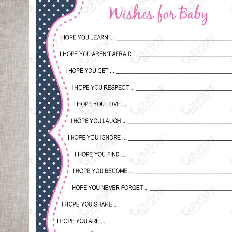Baby Shower Game Set Girl Gift Bingo Wishes for Baby Advice Cards Predictions for Baby Game Hot Pink and Navy image 3