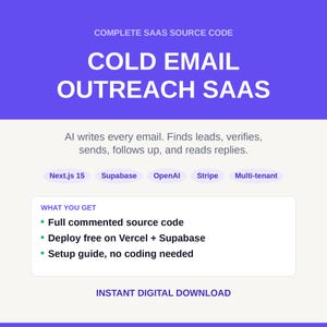 Cold Email Outreach SaaS Source Code, AI Lead Generation Software, Next.js Supabase Full Stack App, Complete Codebase Digital Download