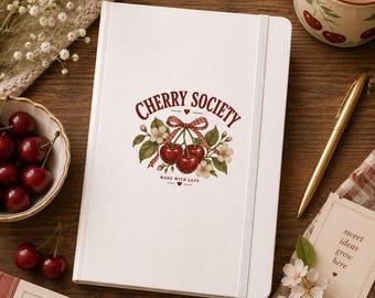 Notatnik Cherry Lover, spiralny dziennik Cherry Society, vintage'owy notatnik botaniczny, uroczy dziennik do pisania, prezent dla niej