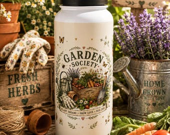 Garden Society roestvrijstalen waterfles, tuincadeau, botanische waterfles, cadeau voor plantenliefhebbers, drinkbeker voor tuinliefhebbers