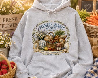 Hoodie van de Farmers Market Society, Cottagecore hoodie, Farm Fresh sweatshirt, cadeau voor tuinliefhebbers, Homestead hoodie, hoodie voor broodliefhebbers