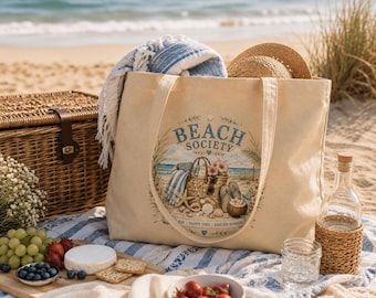 Strandtas, grote strandtas, tas met kustthema, cadeau voor strandliefhebbers, tas voor oceaanliefhebbers, vakantietas