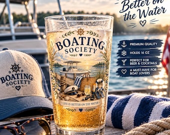 Bierglas van de Boating Society, 473 ml (16 oz), drinkgerei met een maritiem thema, cadeau voor watersportliefhebbers