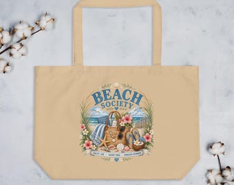 Torba plażowa Beach Society, duża torba plażowa, torba nadmorska, prezent dla miłośnika plaży, torba dla miłośnika oceanu, torba wakacyjna
