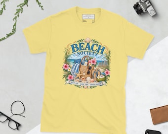 Koszulka Beach Society, Koszulka dla miłośników plaż, Koszulka z grafiką nadmorską, Prezent dla miłośników oceanu, Koszulka na lato, Koszulka z wakacjami na plaży, Koszulka unisex