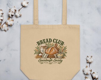 Sac fourre-tout Bread Club Sourdough Society, cadeau pour les amateurs de pain, sac fourre-tout Baker Market, sac en toile style cottage, cadeau pour les amateurs de pain au levain