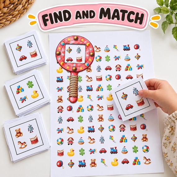 Find and Match Game, 6 Themes Printable Search and Find Activity, Preschool Visual Discrimination, Quiet Time Activity, Homeschool Game