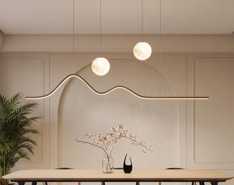 LED Pendant Light, Walnut Wood Finish, 120cm Dimmable Linear Fixture