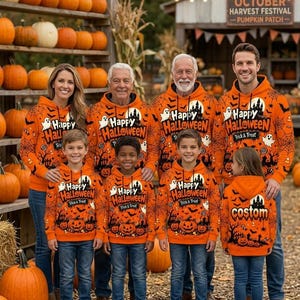 Family Halloween Matching Hoodies With Custom Name On Back side Pumpkin Patch Trick-or-Treat Set