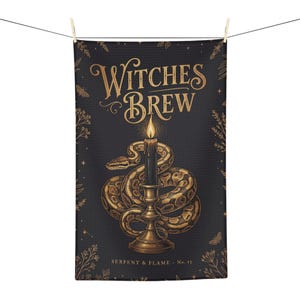 Witches Brew Tea Towel, Gothic Snake Kitchen Decor, Halloween Ball Python Dish Towel, Witchy Kitchen Gift, Hostess Gift