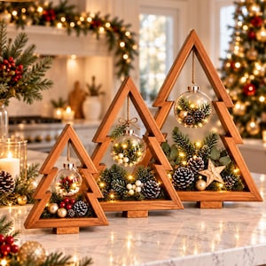 DIY Houten Kerstboom Bouwtekeningen PDF | Feestelijke Tafeldecoratie | Rustieke Ornamenten Display | Kerst Houtbewerkingsproject
