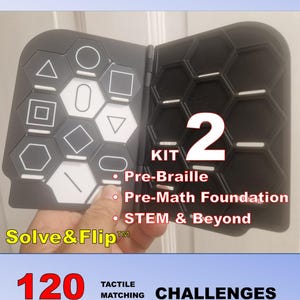 Kit de Aprendizagem Tátil Pré-Braille 2, 120 Desafios Avançados de Correspondência, Sistema de Aprendizagem com Autocorreção para Alunos Cegos e com Deficiência Visual
