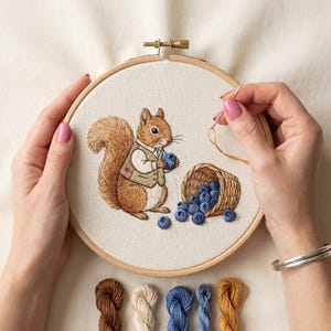 Ekorrebroderikit | Skogsdjurspyssel | Cottagecore DIY-dekor | Gåva från skogsnaturen