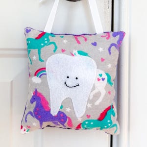 Unicorn Tooth Fairy Pillow: Magical Creatures Hanging Pillow with Pocket