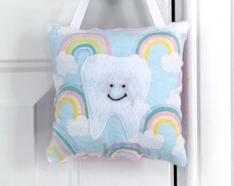 Pastel Rainbow Tooth Fairy Pillow | Hanging Tooth Fairy Pillow with Pocket | Wiggly Tooth Gift | Gift for Little Girl | Ready to Ship