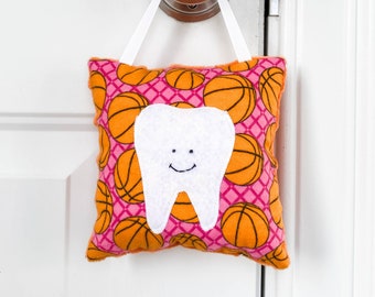 Basketball Tooth Fairy Pillow | Hanging Tooth Fairy Pillow with Pocket | Wiggly Tooth Gift | Gift for Girl Sports Fan | Ready to Ship