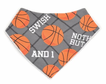 Basketball Bandana Baby Bib | Gray and Orange B-Ball Flannel and Terry Cloth Drool Bib | Sports Fan Baby Gift | Ready to Ship