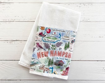 New Hampshire Hand Towel | NH State Landmarks Tea Towel | Kitchen or Bathroom Hand Towel | Housewarming Gift | Hostess Gift | Ready to Ship