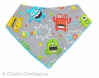 Monsters Bandana Baby Bib | Aliens Flannel and Terry Cloth Drool Bib | Baby Shower Gift | New Baby Boy | Ready to Ship