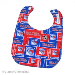 New York Rangers Baby Bib | Red and Blue Rangers Hockey Cotton and Terry Cloth Bib | NY Sports Fan Baby | Baby Shower Gift | Ready to Ship