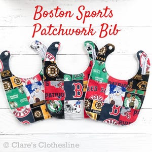 Boston Sports Baby Bib: Red Sox, Celtics, Bruins, Patriots Patchwork, Cotton & Terry Cloth