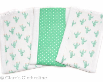 Cactus Baby Burp Cloths Set of 3 | Cacti and Alpacas Flannel Burp Rags | Baby Shower Gift | Gender Neutral Baby Gift | Ready to Ship