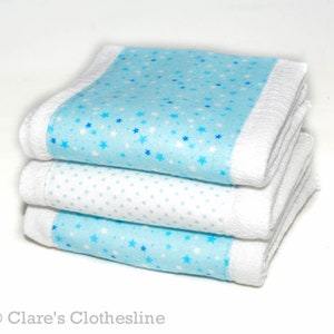 Blue Stars Baby Burp Cloths Set of 3 Blue and White Celestial Burp Rags Classic Blue Baby Gift New Baby Boy Gift Ready to Ship image 2