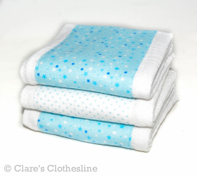 Blue Stars Baby Burp Cloths Set of 3 Blue and White Celestial Burp Rags Classic Blue Baby Gift New Baby Boy Gift Ready to Ship image 2