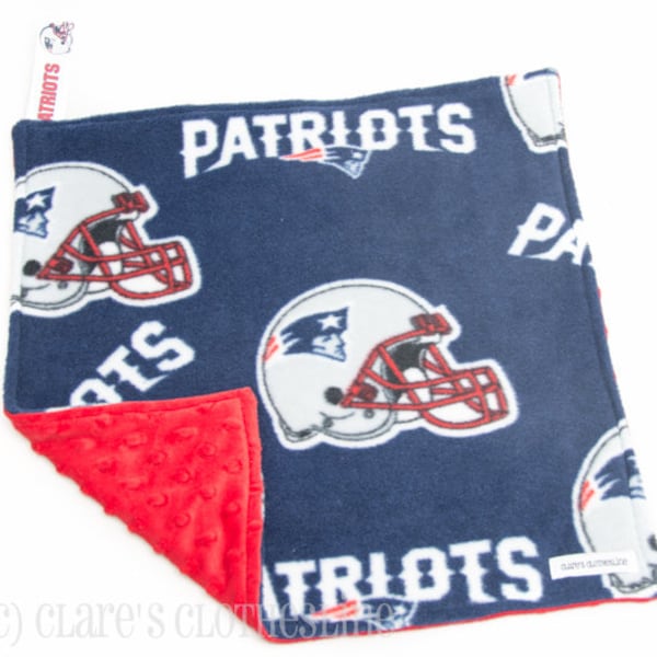 New England Patriots Baby Lovey | Patriots Football Fleece and Minky Snuggle Blanket 15"x15" | Boston Sports Fan Baby Gift | Ready to Ship