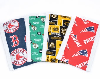 Boston Sports Teams Burp Cloth Gift Set | Set of 4 Burp Rags - Red Sox, Bruins, Patriots, Celtics | Boston Sports Fan | Ready to Ship