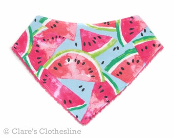 Watermelon Bandana Baby Bib | Pink and Green Melon Flannel and Terry Cloth Drool Bib | Summer Baby Gift | Baby Shower Gift | Ready to Ship