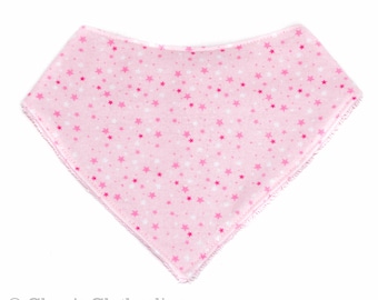 Pink Stars Bandana Baby Bib | Classic Pink Celestial Flannel and Terry Cloth Drool Bib | New Baby Girl Gift | Ready to Ship