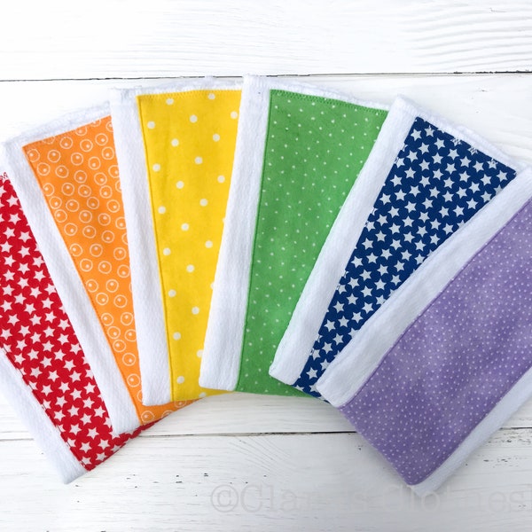 Rainbow Burp Cloths Set of 6 | Red Orange Yellow Green Blue Purple Burp Rags | Gender Neutral Baby Gift | LGBTQ Baby Gift | Made to Order