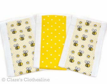 Bumble Bee Baby Burp Cloths Set of 3 | Yellow and Black Honey Bees Burp Rags | Gender Neutral Baby | Baby Shower Gift | - Ready to Ship