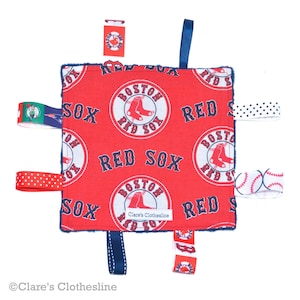 Boston Red Sox Crinkle Toy: Baseball Sensory Square with Ribbon Tags