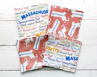 Massachusetts Coaster Set | MA State Pride | Cotton and Felt Coasters Set of 4 | Boston Hostess Gift | Housewarming Gift | Ready to Ship