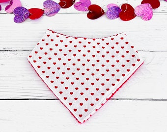 Valentine’s Day Bib | Red and White Hearts | Cotton and Terry Cloth Bib | Bandana Style | Valentine Baby Gift | Clearance Sale