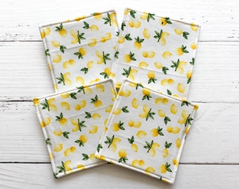 Lemons Felt Coaster Set | Yellow and White Citrus Fruit Coasters Set of 4 | Summer Hostess Gift | Housewarming Gift | Ready to Ship