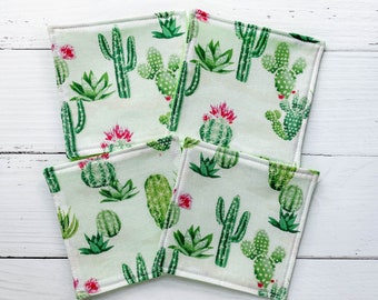 Cactus Felt Coaster Set | Green and White Desert Cacti Coasters Set of 4 | Hostess Gift | Housewarming Gift | Ready to Ship